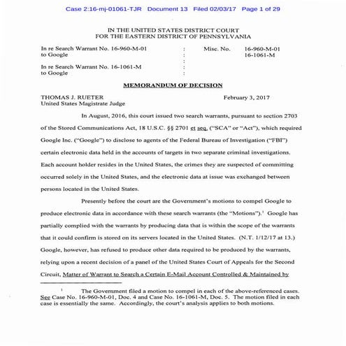 Судья приказал Google выдать почту пользователя с зарубежных серверов