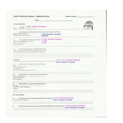 Opinion essay   outine - with page numbers
