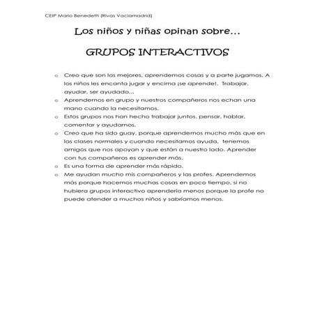 Opiniones sobre grupos interactivos