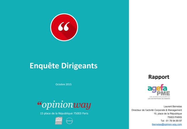 Agefa PME - Enquête dirigeants - Par OpinionWay - octobre 2015