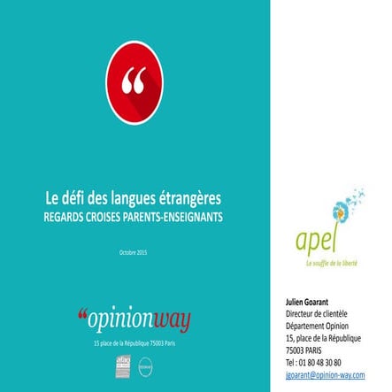 OpinionWay pour APEL - Le défi des langues étrangères / Octobre 2015