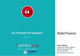 OpinionWay pour RobinFinance - Les Français et l'épargne / Février 2017