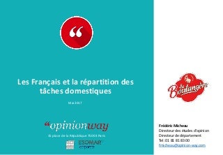 OpinionWay pour La Boulangère - Les Français et les tâches domestiques / Mai 2017