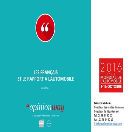 Opinion way les Français et les paradoxes de l'automobile - juin 2016