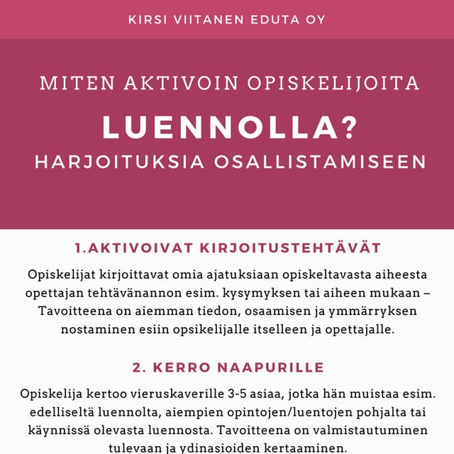 Opiskelijan aktivointi luennolla