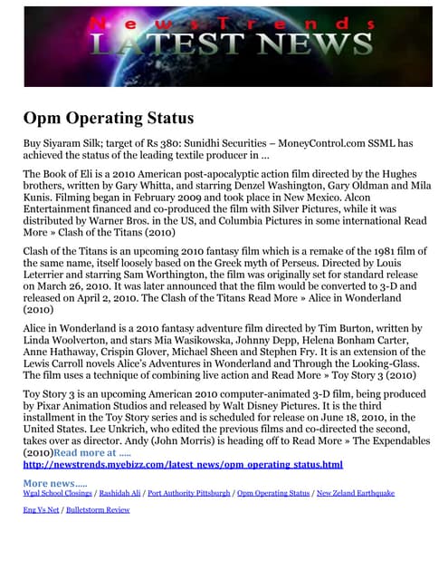 Opm operating status