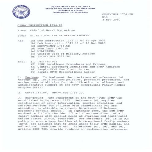 EFMP OPNAVINST 1754.2D