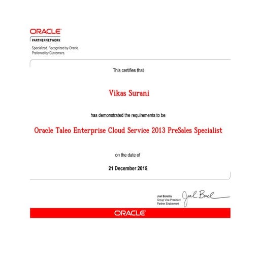 Oracle Taleo Enterprise Cloud Service PreSales Specialist
