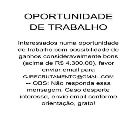 Oportunidade de Trabalho