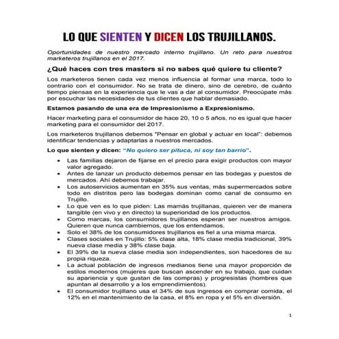 Oportunidades de nuestro mercado  trujillano 