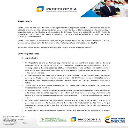 Oportunidades sectoriales en Santa Marta - Magdalena