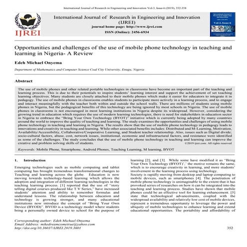 Opportunities and challenges of the use of mobile phone technology in teachin...