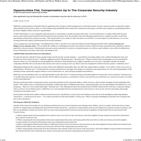 Opportunities Flat, Compensation Up In The Corporate Security Industry   Secu...