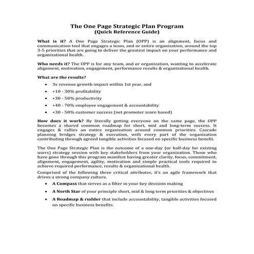 One Page Strategic & Execution Planning