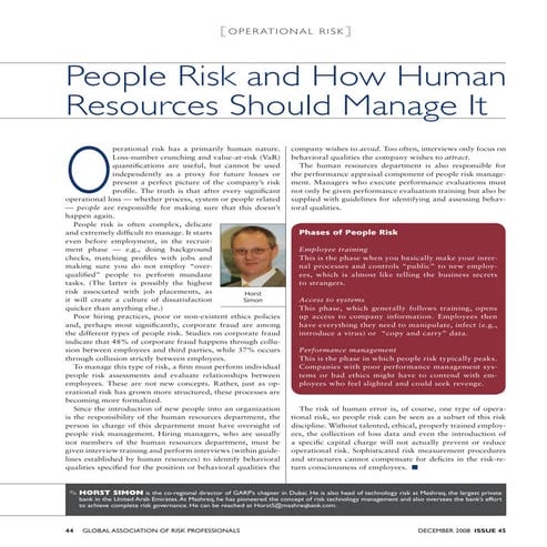 People Risk and how HR should manage it.