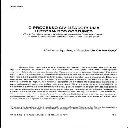 O processo civilizador  uma historia dos costumes