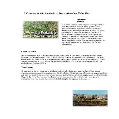 O processo de fabricação de açúcar e álcool na usina