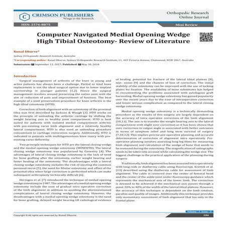Computer Navigated Medial Opening Wedge High Tibial Osteotomy- Review of Lite...