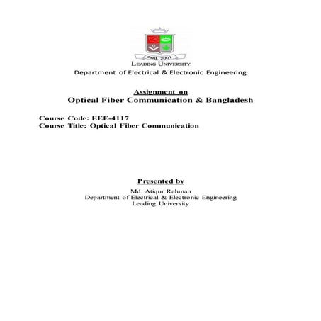 Optical Fiber Communication & Bangladesh