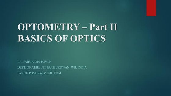 Optical Instrumentation - Part I Optometry Introduction - A | PPT
