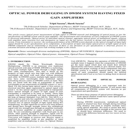 Optical power debugging in dwdm system having fixed gain amplifiers