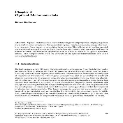 Optical properties of advanced materials
