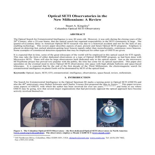 Optical seti observatories a review