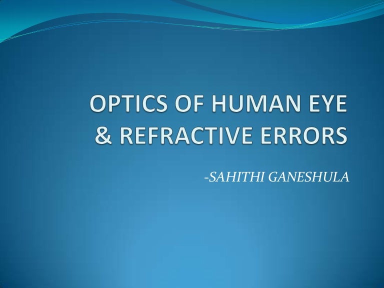 OPTICS OF HUMAN EYE & REFRACTIVE ERRORS