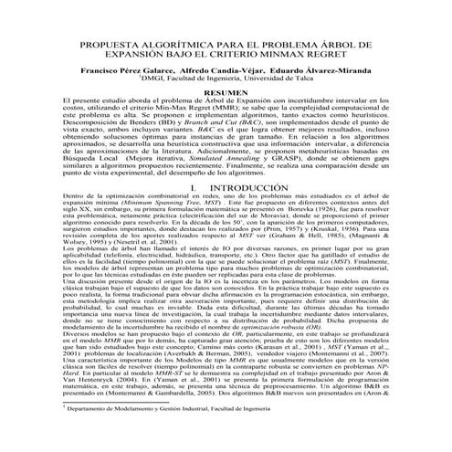 Propuesta Algorítmica para el Problema de Árbol de Expansión Bajo el Criterio Minmax Regret