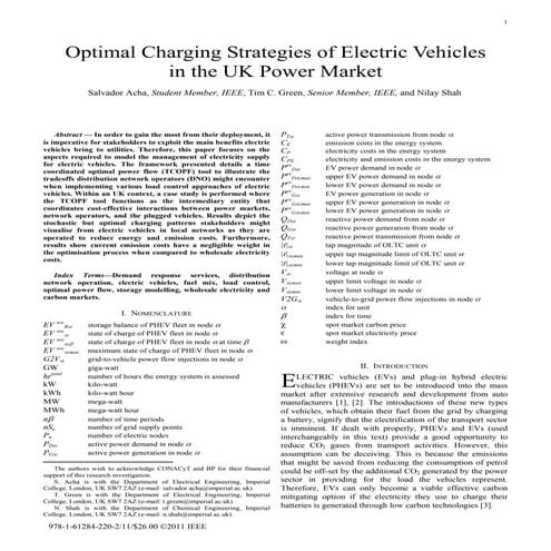 Optimal charging strategies of electric vehicles