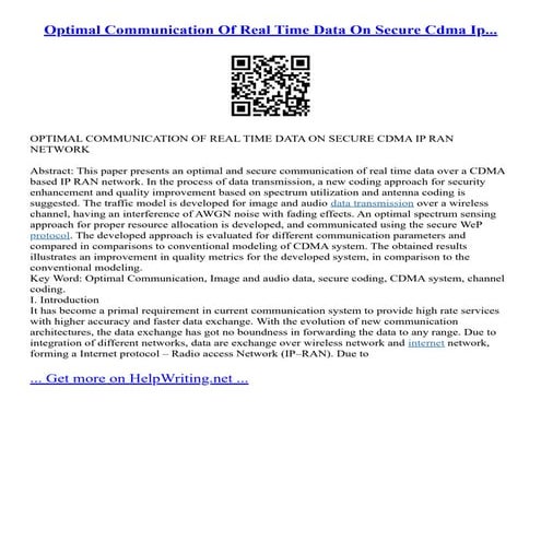 Optimal Communication Of Real Time Data On Secure Cdma Ip...