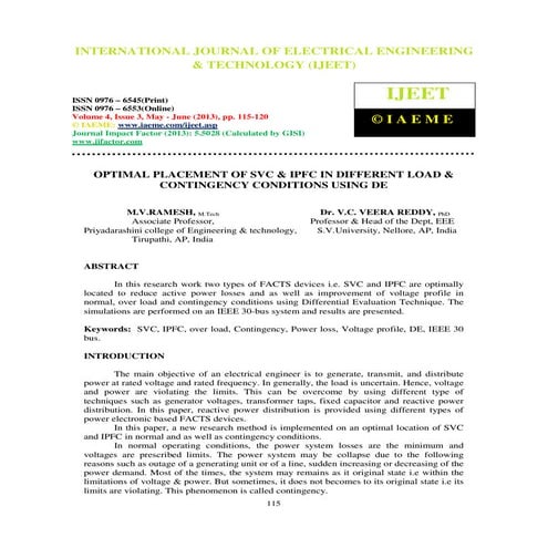 Optimal placement of svc & ipfc in different load & contingency conditions