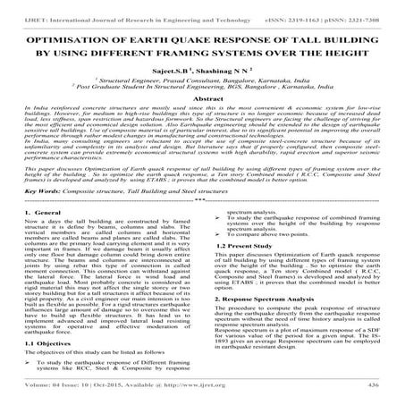 Optimisation of earth quake response of tall building by using different fram...