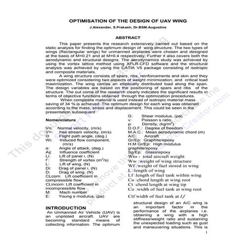 Optimisation of the design of uav wing   j.alexander, Prakash, BSM Augustine