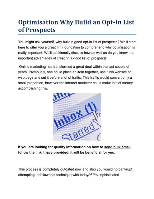 Optimisation why build an opt in li...