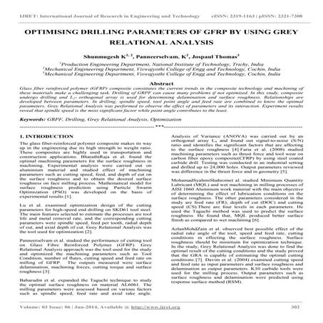 Optimising drilling parameters of gfrp by using grey relational analysis