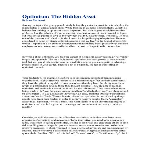 Optimism   the hidden asset