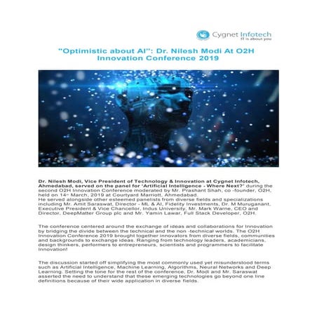 Optimistic about AI: Dr. Nilesh Modi At O2H Innovation Conference 2019