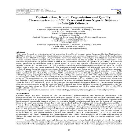 Optimization, kinetic degradation and quality characterization of oil extract...