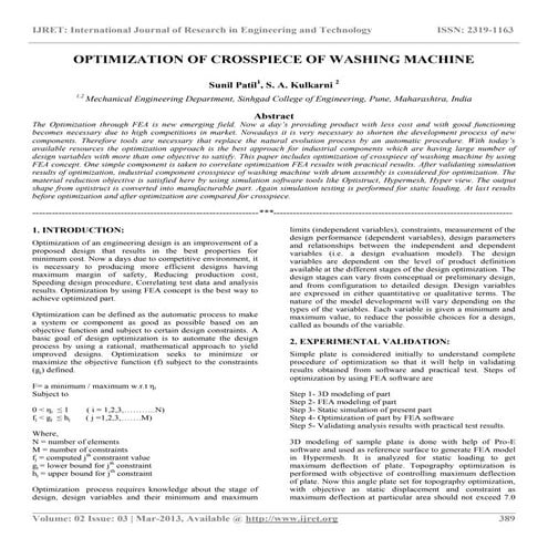 Optimization of crosspiece of washing machine