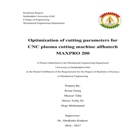 Optimization of cutting parameters for cnc plasma cutting machine ...
