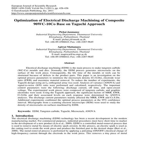 Optimization of electrical discharge machining