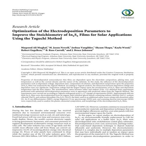 Optimization of electrodeposition parameters....jo n