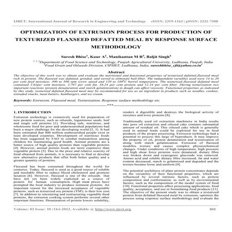 Optimization of extrusion process for production of