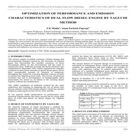 Optimization of performance and emission characteristics of dual flow diesel ...