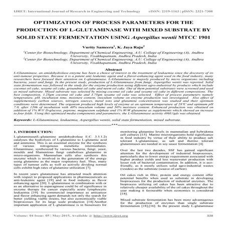 Optimization of process parameters for the production of l glutaminase with m...
