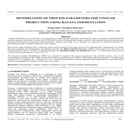 Optimization of process parameters for vinegar