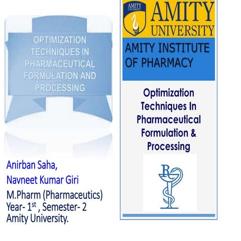 Optimization Techniques In Pharmaceutical Formulation & Processing
