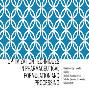 Optimization techniques in Pharmaceutical formulation and processing 