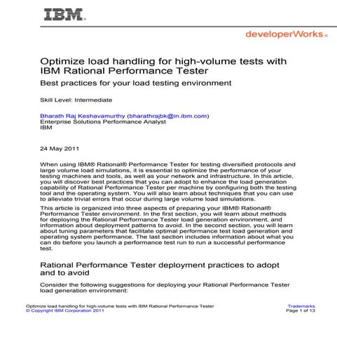 Optimize load handling for high-volume tests with IBM Rational Performance Te...